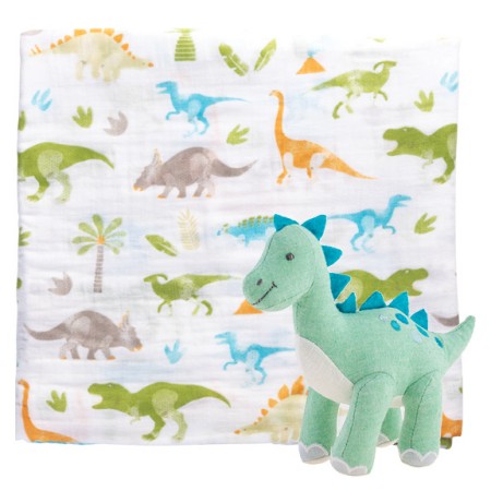Darilni set muslin odejica & igračka DINO